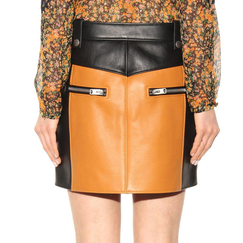 Knee Length Skirt - Women Real Lambskin Leather Mini Skirt WS141 - Koza Leathers
