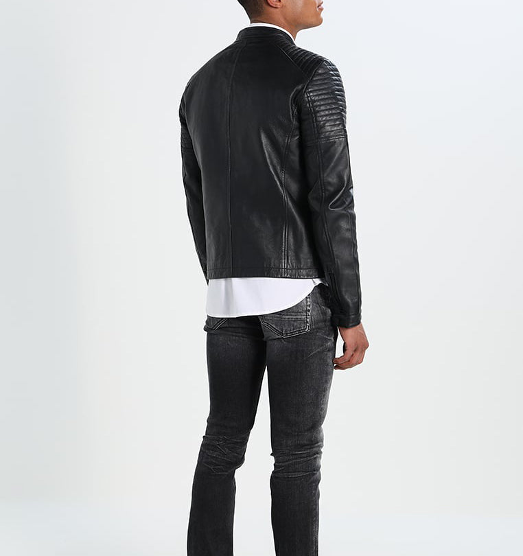 Biker Jacket - Men Real Lambskin Motorcycle Leather Biker Jacket KM256 - Koza Leathers