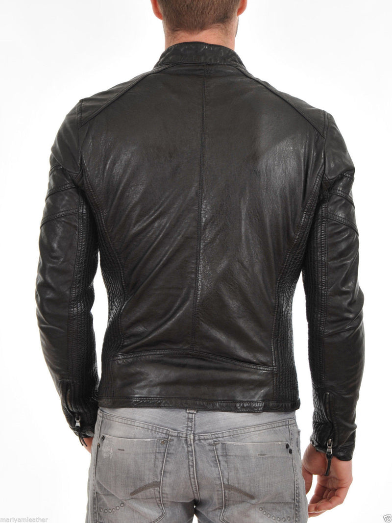 Biker Jacket - Men Real Lambskin Leather Jacket KM020 - Koza Leathers