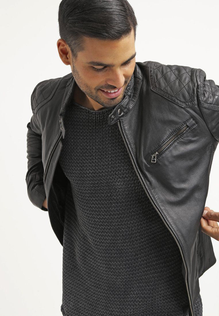 Biker Jacket - Men Real Lambskin Leather Jacket KM006 - Koza Leathers