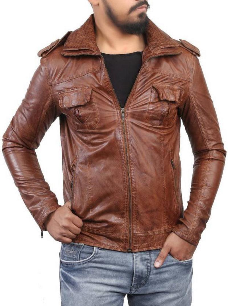 Biker Jacket - Men Real Lambskin Motorcycle Leather Biker Jacket KM405 - Koza Leathers
