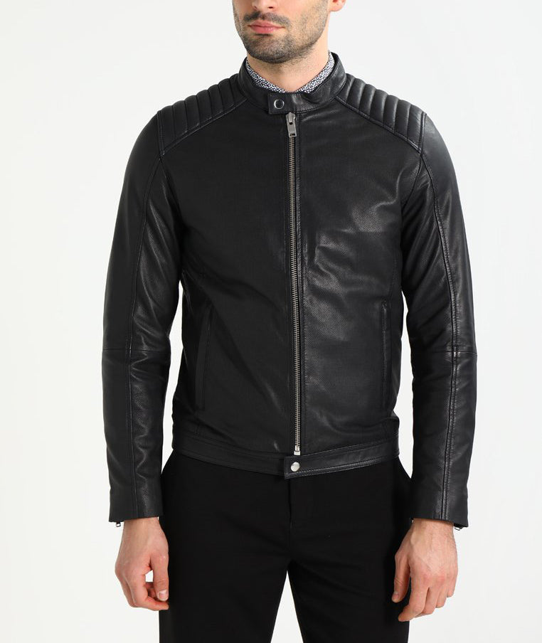 Biker Jacket - Men Real Lambskin Motorcycle Leather Biker Jacket KM257 - Koza Leathers