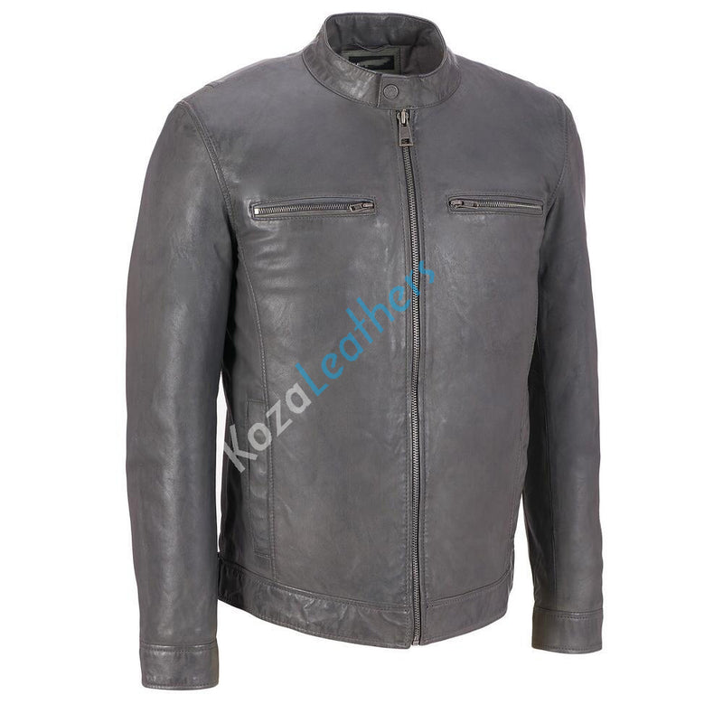 Biker Jacket - Men Real Lambskin Motorcycle Leather Biker Jacket KM166 - Koza Leathers