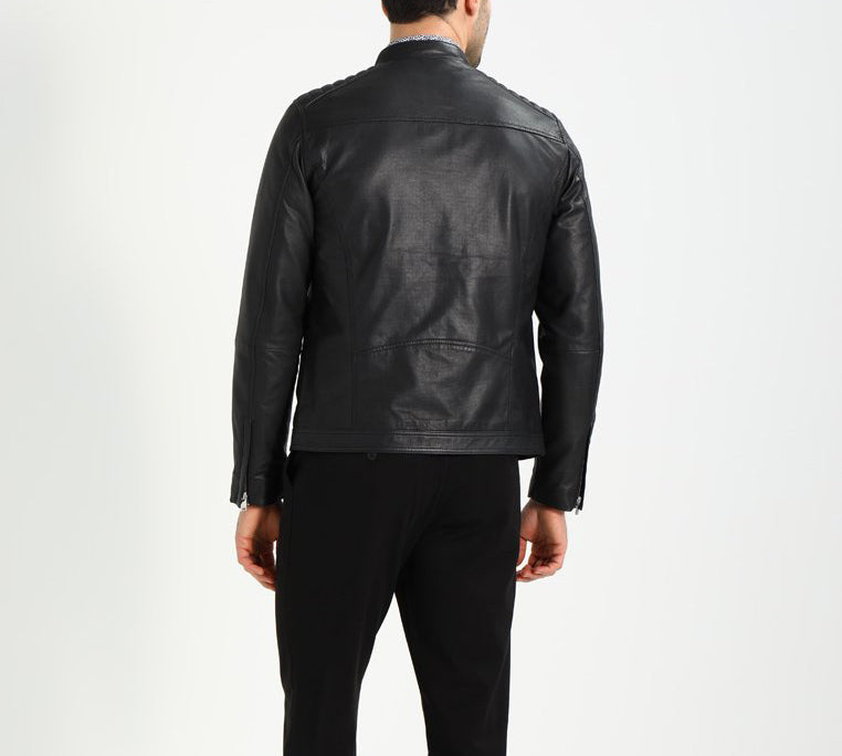 Biker Jacket - Men Real Lambskin Motorcycle Leather Biker Jacket KM257 - Koza Leathers