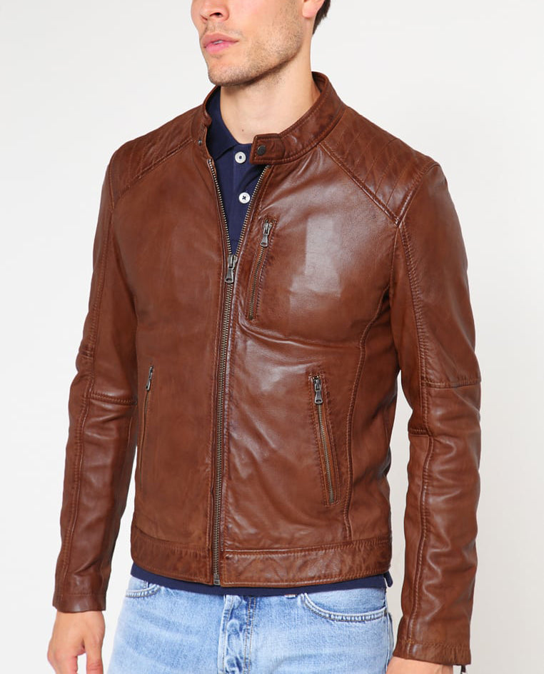 Biker Jacket - Men Real Lambskin Motorcycle Leather Biker Jacket KM230 - Koza Leathers