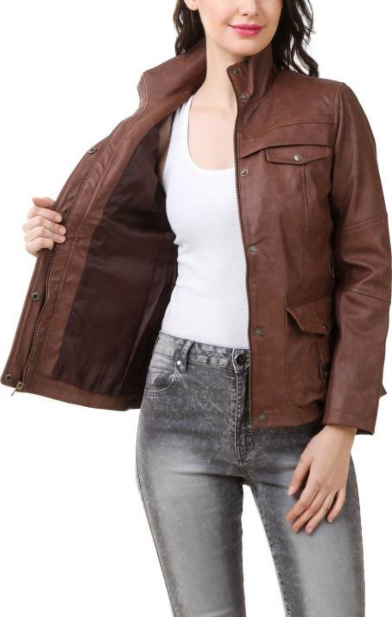 Biker / Motorcycle Jacket - Women Real Lambskin Leather Biker Jacket KW377 - Koza Leathers