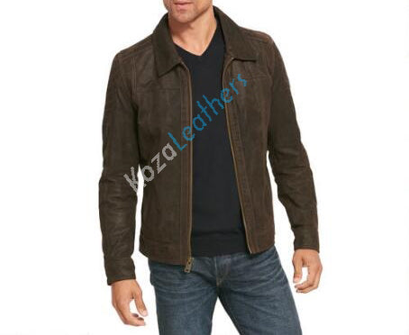 Koza Leathers Men's Genuine Lambskin Leather Biker Hooded Bomber Jacket NJ006