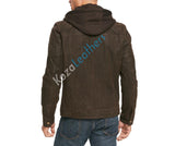 Koza Leathers Men's Genuine Lambskin Leather Biker Hooded Bomber Jacket NJ006