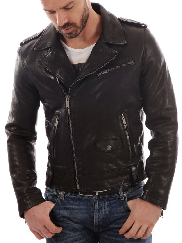 Biker Jacket - Men Real Lambskin Leather Jacket KM004 - Koza Leathers