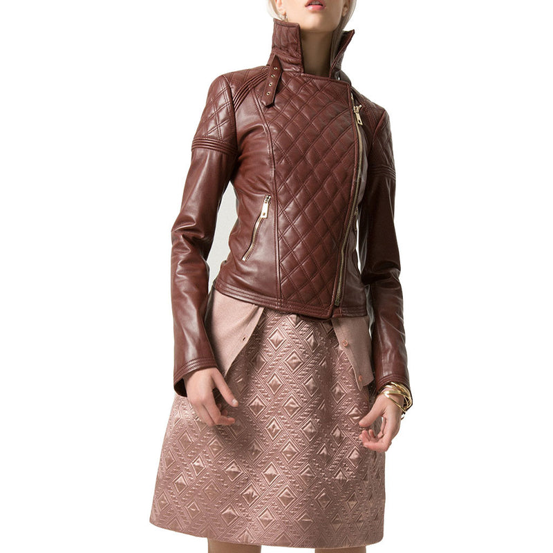 Biker / Motorcycle Jacket - Women Real Lambskin Leather Biker Jacket KW463 - Koza Leathers