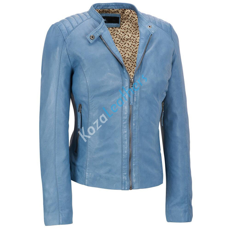 Biker / Motorcycle Jacket - Women Real Lambskin Leather Biker Jacket KW119 - Koza Leathers