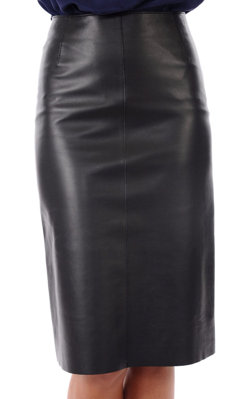 Knee Length Skirt - Women Real Lambskin Leather Slim Fit Skirt WS068 - Koza Leathers