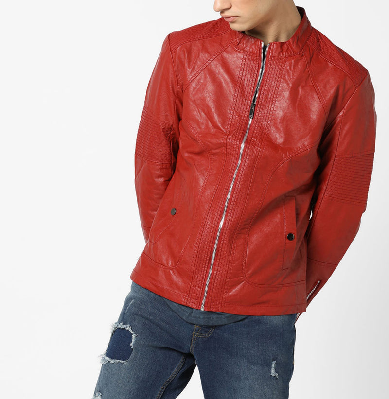 Biker Jacket - Men Real Lambskin Motorcycle Leather Biker Jacket KM628 - Koza Leathers