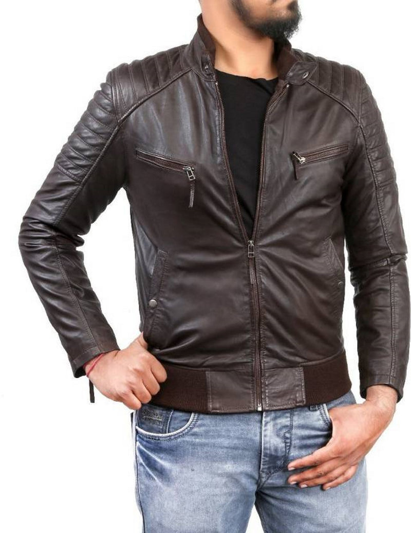 Biker Jacket - Men Real Lambskin Motorcycle Leather Biker Jacket KM407 - Koza Leathers