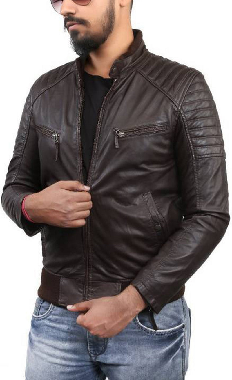 Biker Jacket - Men Real Lambskin Motorcycle Leather Biker Jacket KM407 - Koza Leathers