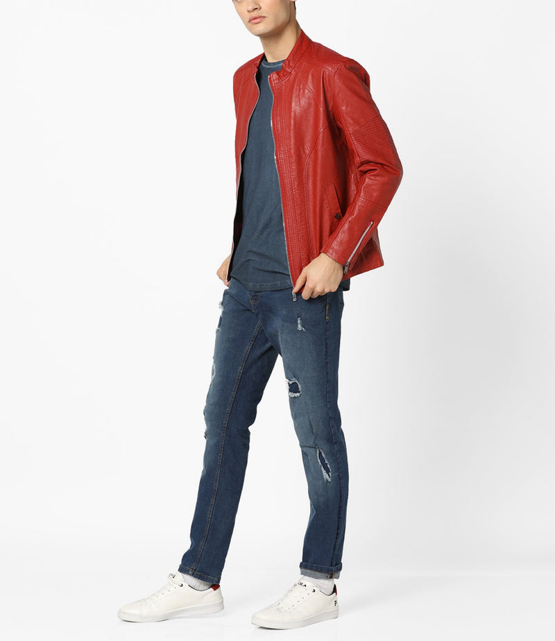 Biker Jacket - Men Real Lambskin Motorcycle Leather Biker Jacket KM628 - Koza Leathers