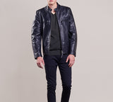 Biker Jacket - Men Real Lambskin Motorcycle Leather Biker Jacket KM259 - Koza Leathers
