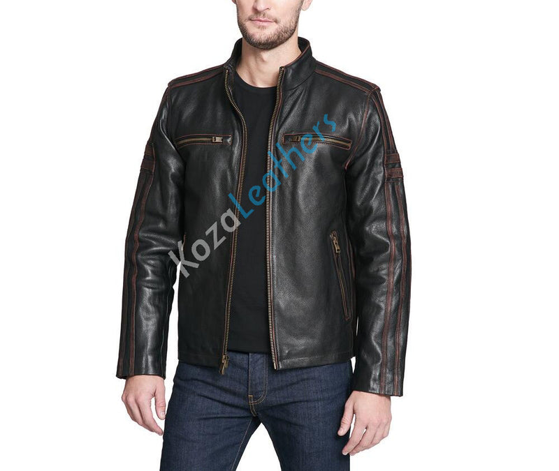 Biker Jacket - Men Real Lambskin Motorcycle Leather Biker Jacket KM169 - Koza Leathers