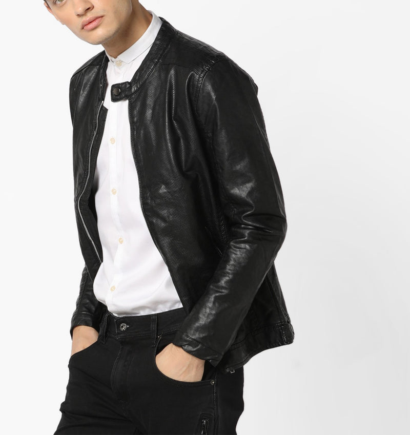 Biker Jacket - Men Real Lambskin Motorcycle Leather Biker Jacket KM629 - Koza Leathers