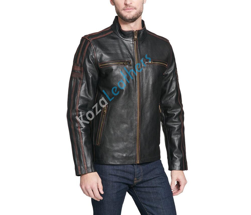 Biker Jacket - Men Real Lambskin Motorcycle Leather Biker Jacket KM169 - Koza Leathers
