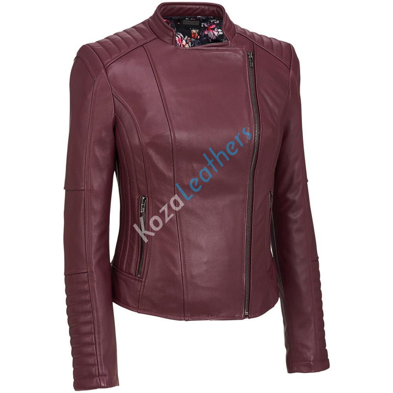 Biker / Motorcycle Jacket - Women Real Lambskin Leather Biker Jacket KW120 - Koza Leathers