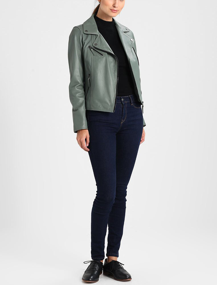 Biker / Motorcycle Jacket - Women Real Lambskin Leather Biker Jacket KW216 - Koza Leathers