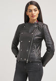Women Real Lambskin Leather Biker Jacket KW042
