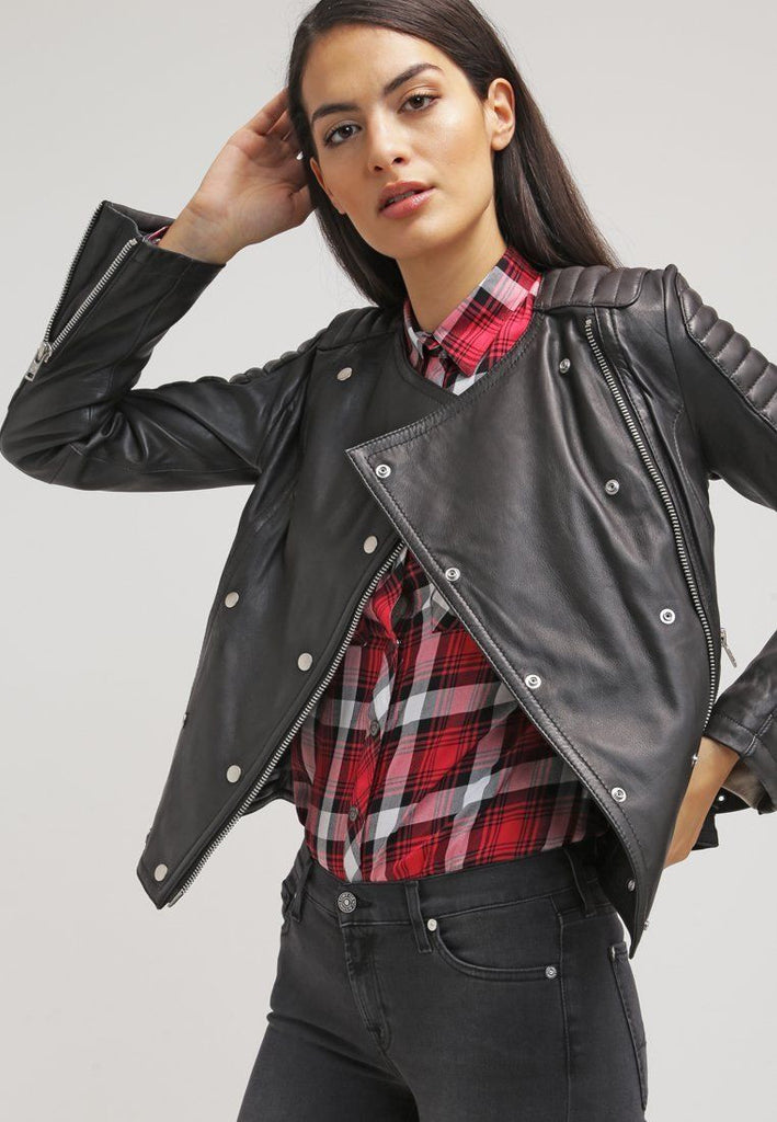 Biker / Motorcycle Jacket - Women Real Lambskin Leather Jacket KW018 - Koza Leathers