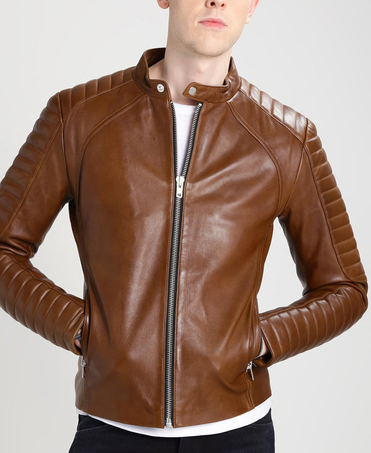 Biker Jacket - Men Real Lambskin Motorcycle Leather Biker Jacket KM261 - Koza Leathers
