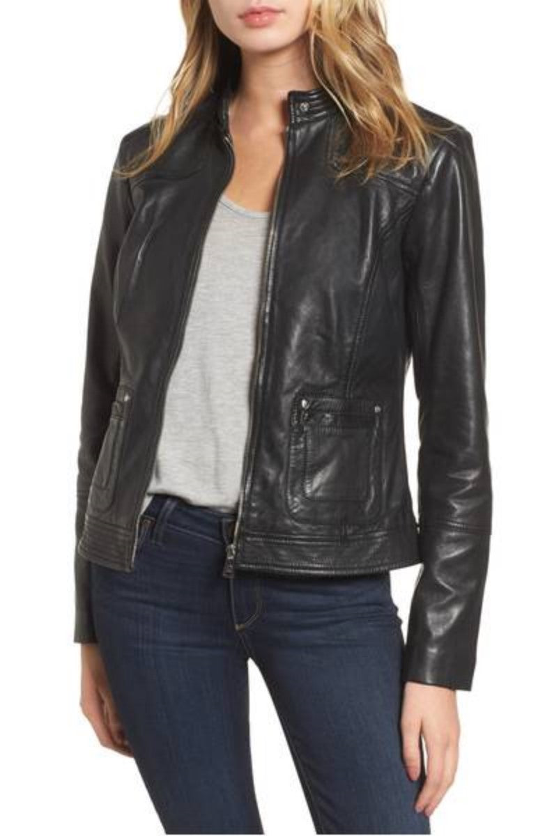 Biker / Motorcycle Jacket - Women Real Lambskin Leather Biker Jacket KW309 - Koza Leathers