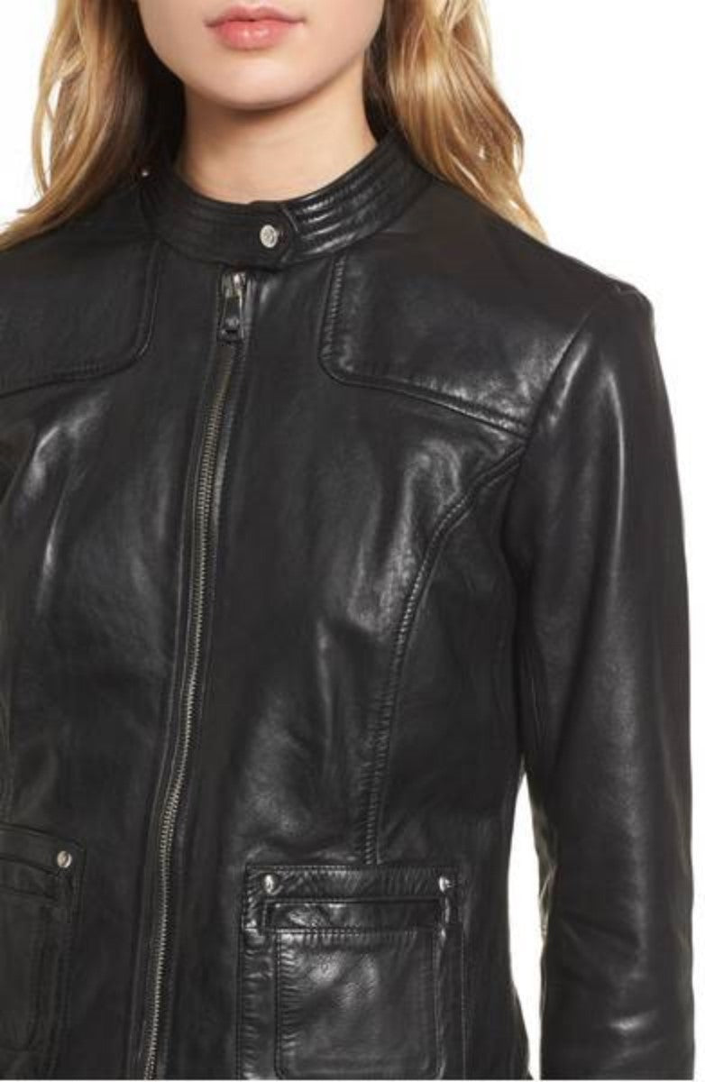 Biker / Motorcycle Jacket - Women Real Lambskin Leather Biker Jacket KW309 - Koza Leathers