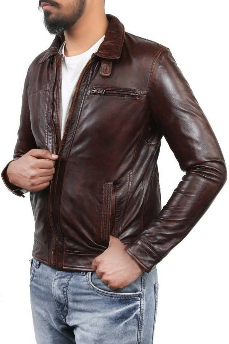 Biker Jacket - Men Real Lambskin Motorcycle Leather Biker Jacket KM409 - Koza Leathers