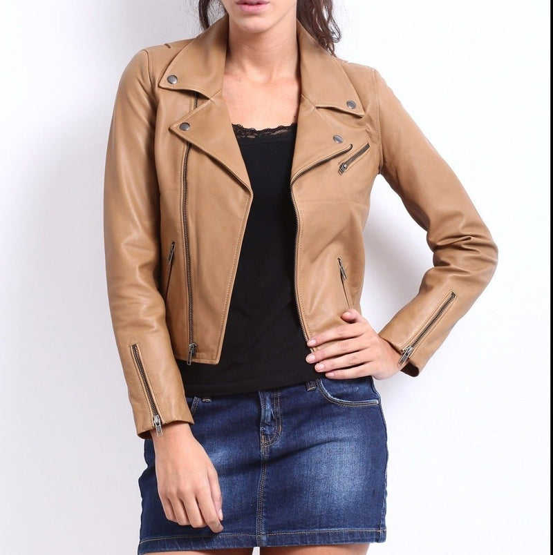 Biker / Motorcycle Jacket - Women Real Lambskin Leather Biker Jacket KW043 - Koza Leathers