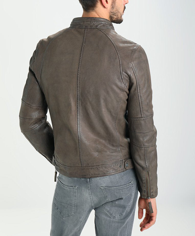 Biker Jacket - Men Real Lambskin Motorcycle Leather Biker Jacket KM262 - Koza Leathers