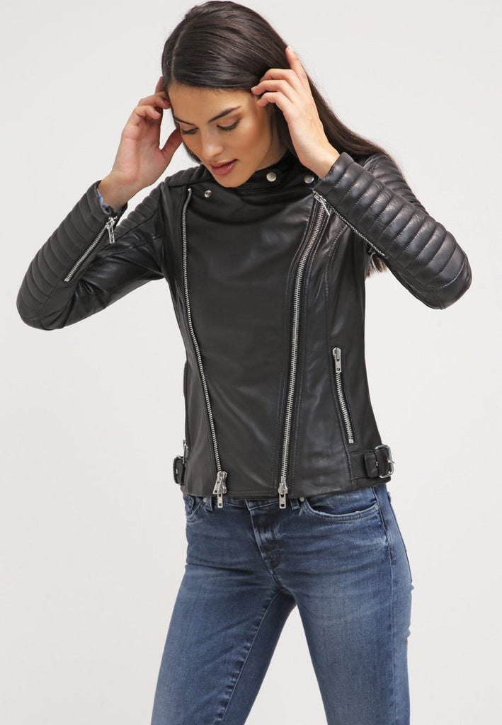 Women Real Lambskin Leather Biker Jacket KW045 - Koza Leathers