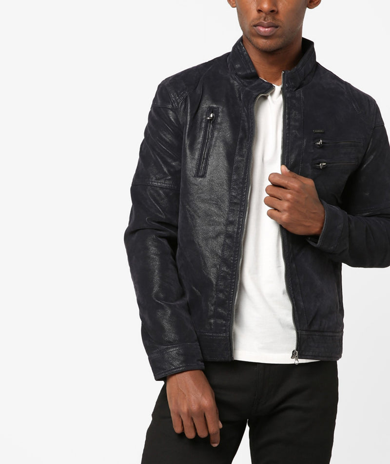 Biker Jacket - Men Real Lambskin Motorcycle Leather Biker Jacket KM634 - Koza Leathers