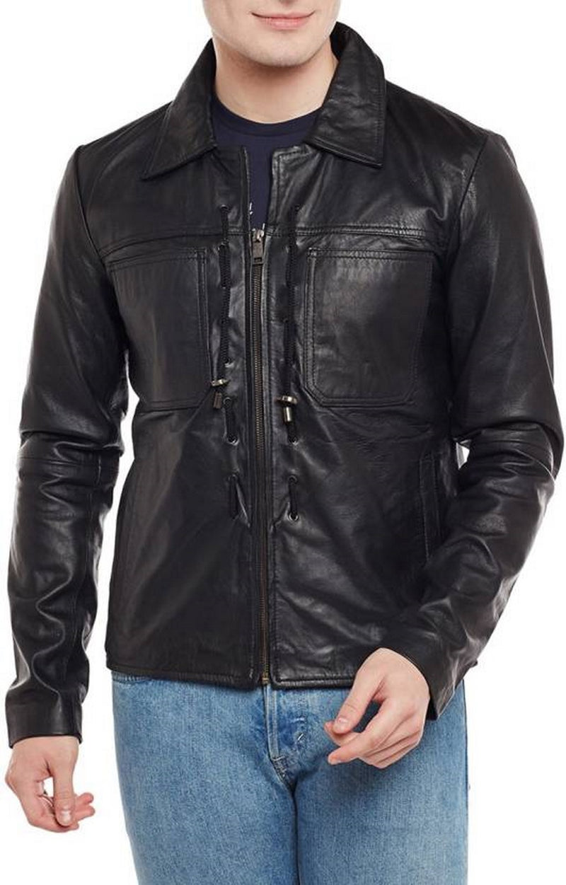 Biker Jacket - Men Real Lambskin Motorcycle Leather Biker Jacket KM412 - Koza Leathers