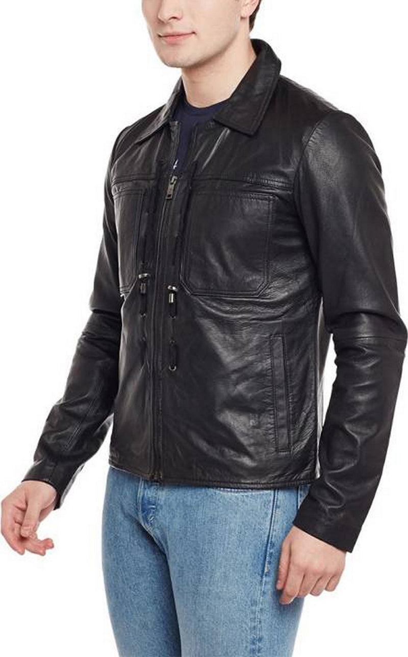Biker Jacket - Men Real Lambskin Motorcycle Leather Biker Jacket KM412 - Koza Leathers