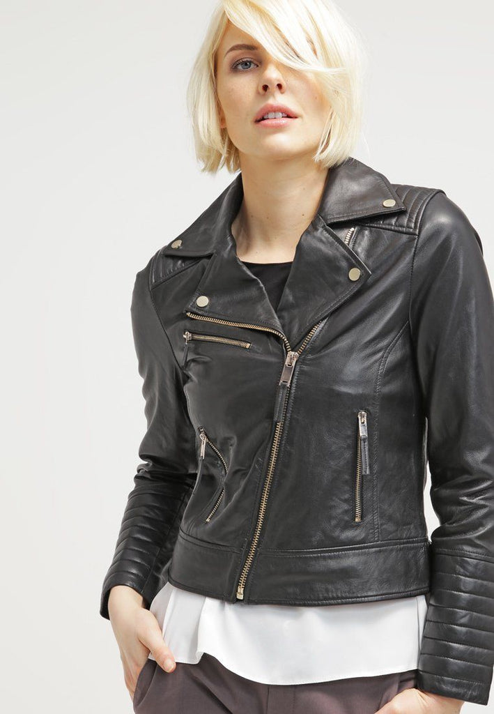 Women Real Lambskin Leather Biker Jacket KW046 - Koza Leathers