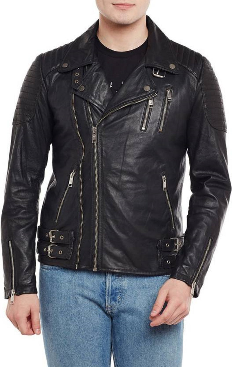 Biker Jacket - Men Real Lambskin Motorcycle Leather Biker Jacket KM413 - Koza Leathers