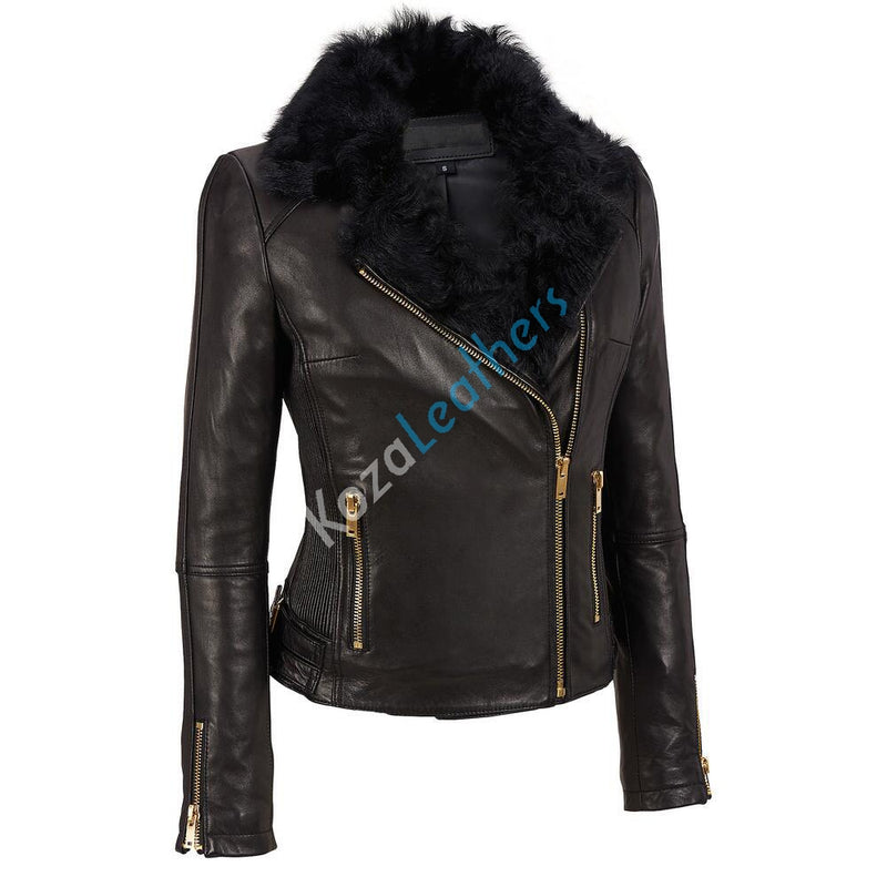 Biker / Motorcycle Jacket - Women Real Lambskin Leather Biker Jacket KW124 - Koza Leathers