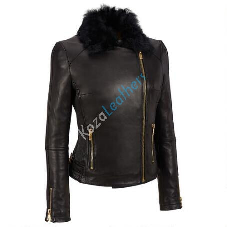 Biker / Motorcycle Jacket - Women Real Lambskin Leather Biker Jacket KW124 - Koza Leathers