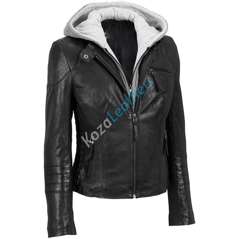Biker / Motorcycle Jacket - Women Real Lambskin Leather Biker Jacket KW125 - Koza Leathers