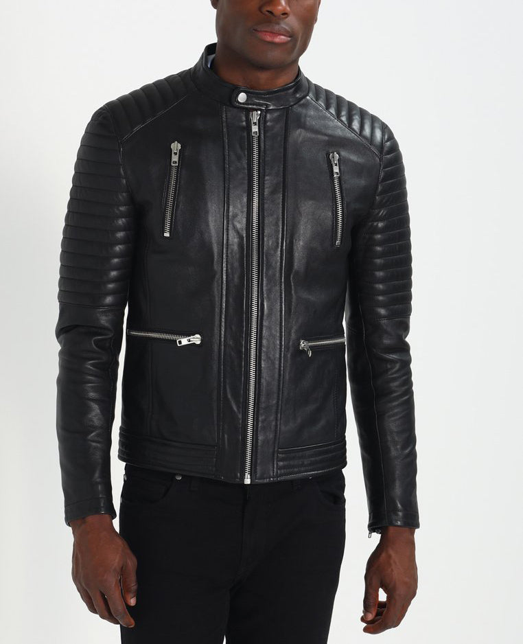 Biker Jacket - Men Real Lambskin Motorcycle Leather Biker Jacket KM267 - Koza Leathers