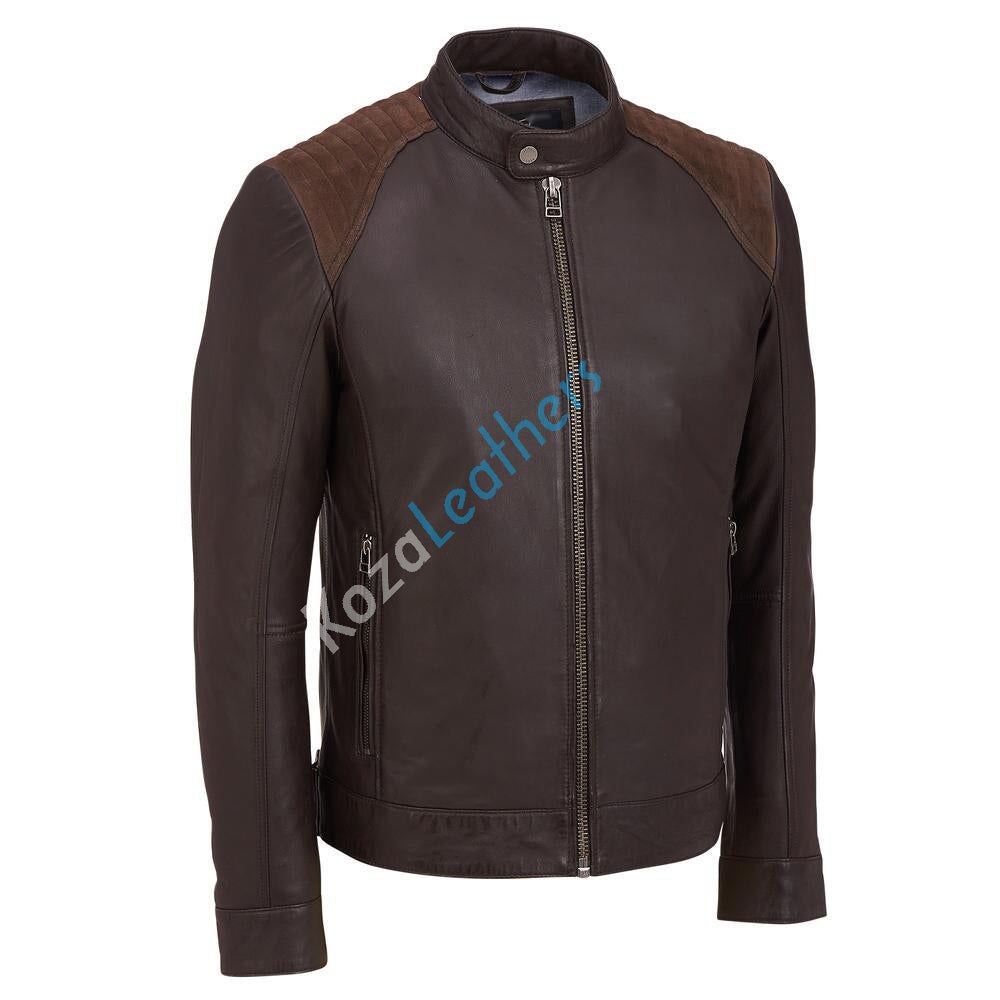 Biker Jacket - Men Real Lambskin Motorcycle Leather Biker Jacket KM173 - Koza Leathers