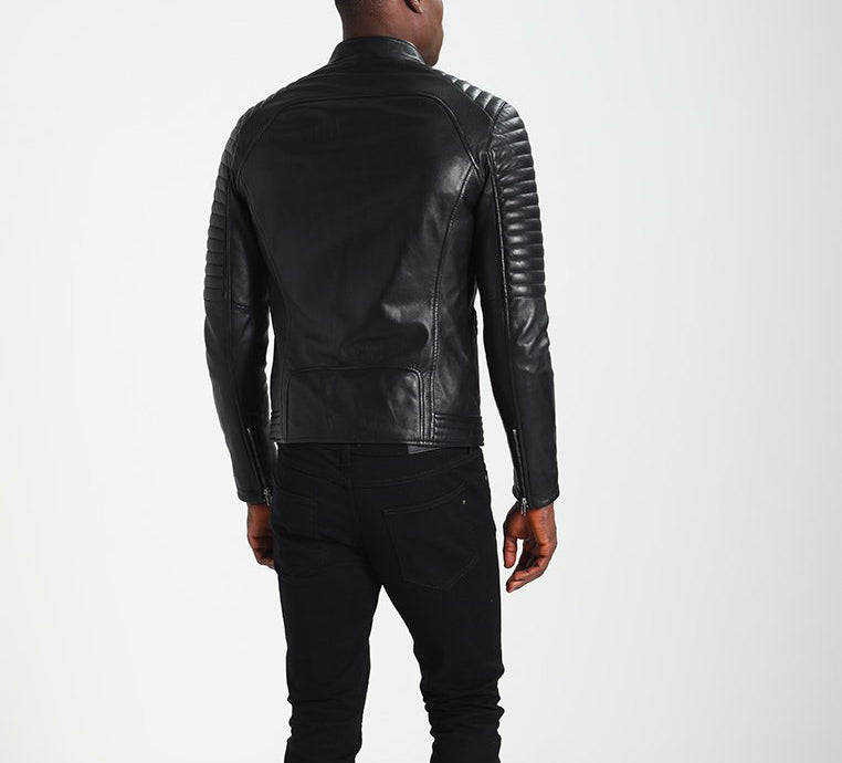 Biker Jacket - Men Real Lambskin Motorcycle Leather Biker Jacket KM267 - Koza Leathers