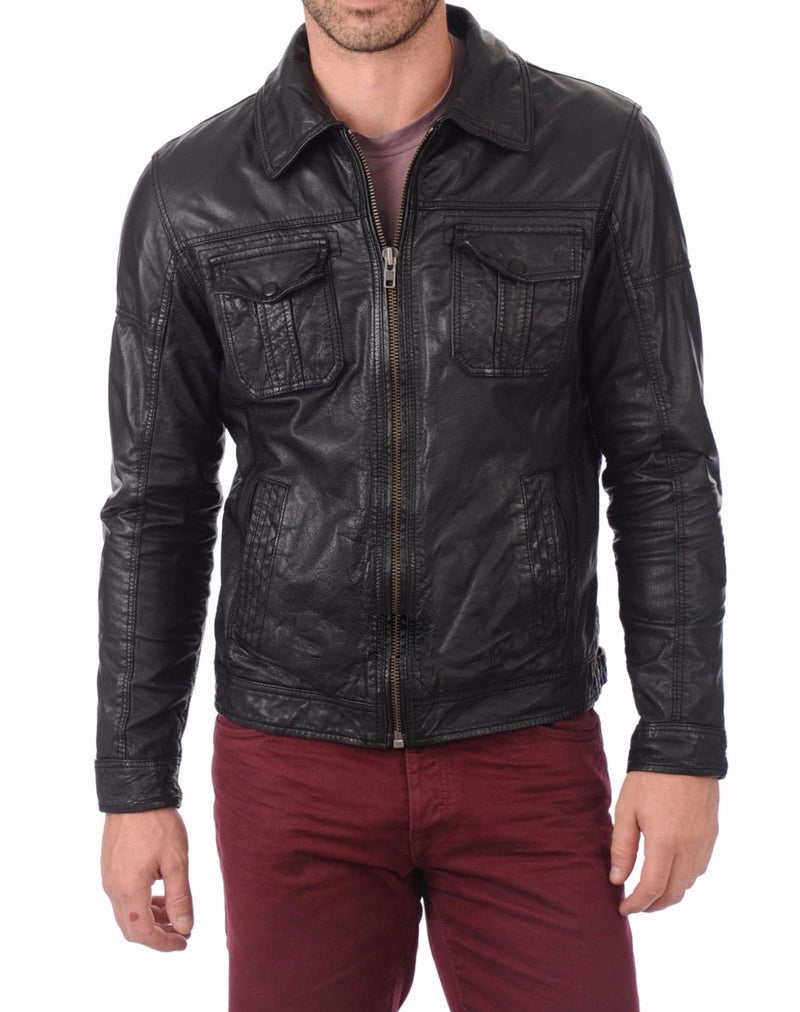 Biker Jacket - Men Real Lambskin Leather Jacket KM135 - Koza Leathers