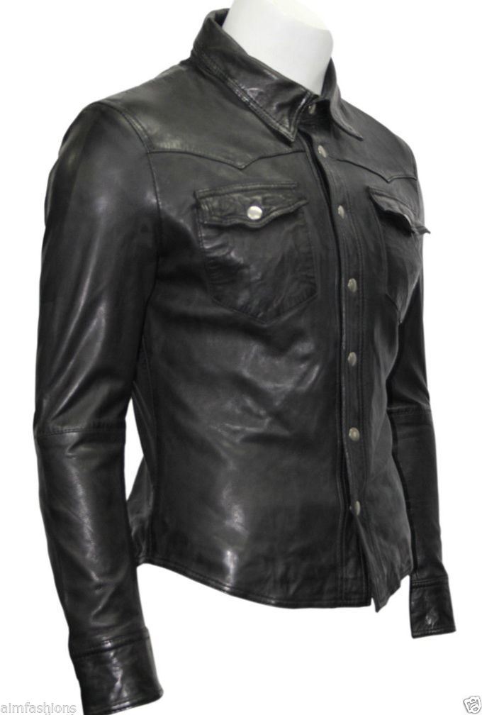 Men's Genuine Lambskin Leather Shirt Jacket MSH008