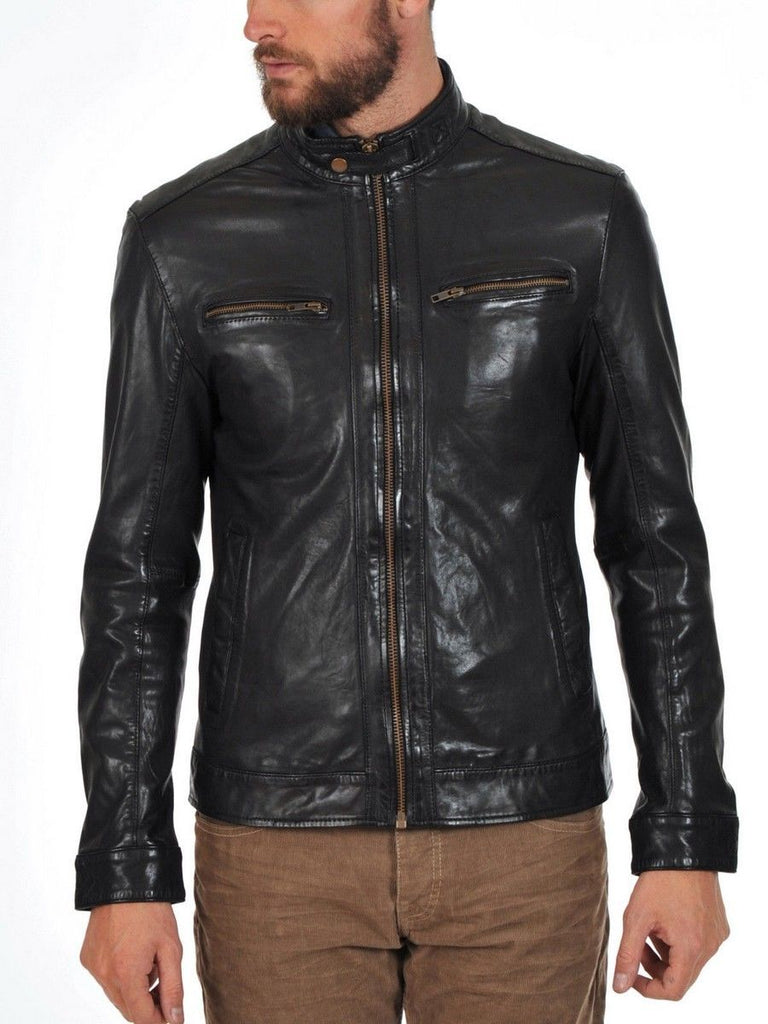 Biker Jacket - Men Real Lambskin Leather Jacket KM141 - Koza Leathers