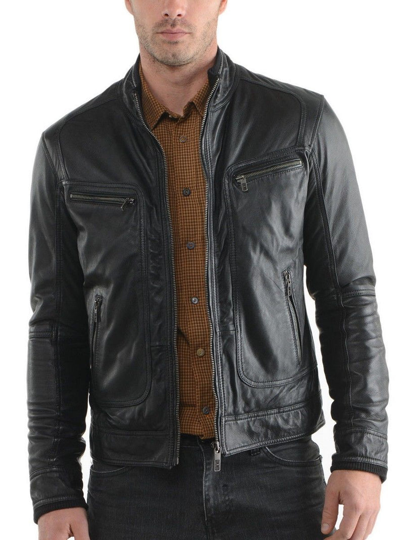 Biker Jacket - Men Real Lambskin Leather Jacket KM143 - Koza Leathers